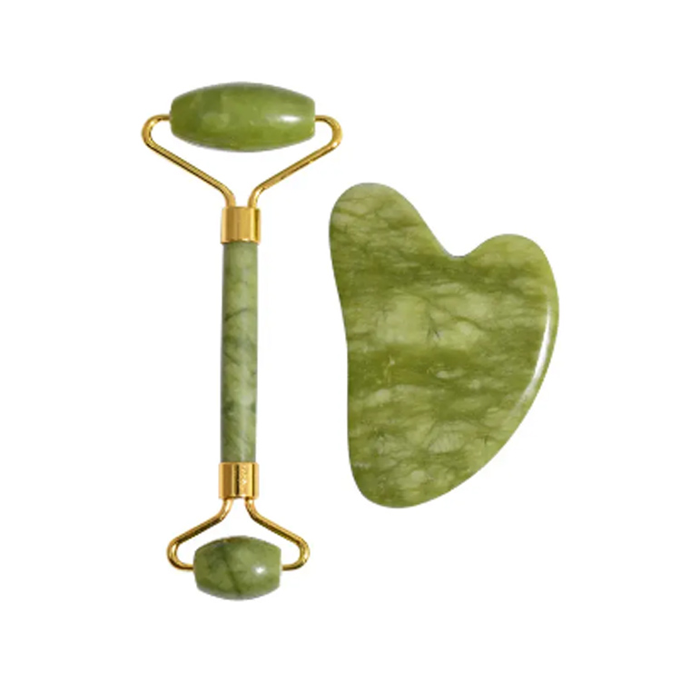Высококачественный массажер для лица натуральный ролик Gua Sha Green Jade Roller